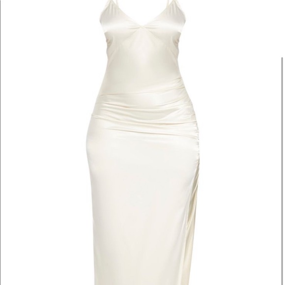 Long Spaghetti Strap Satin Dress (Cream) - Picture 3 of 6